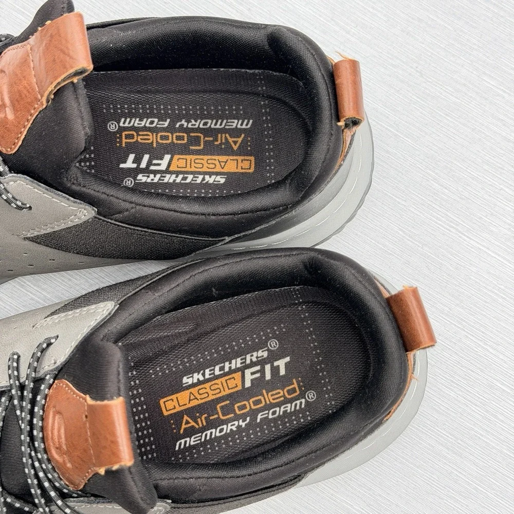 Skechers Delson Men's 12 Shoes Grey Black Slip On Classic Fit Memory Foam 65474